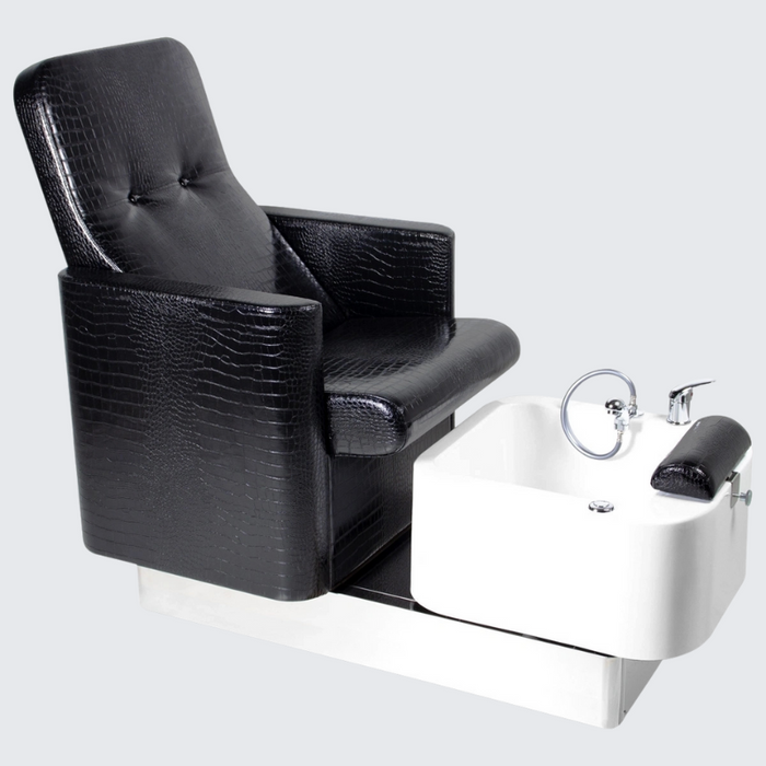 HydroLounge Pedicure Station in sleek black, featuring a modern design, adjustable footrest, and a built-in basin for a luxurious spa experience.