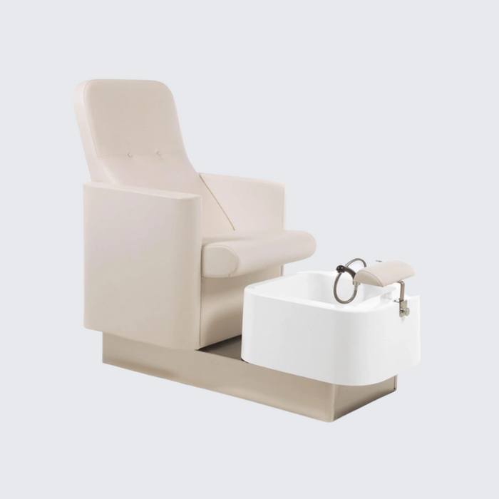 HydroLounge Pedicure Station in elegant beige, designed for comfort and functionality with an adjustable footrest and a built-in basin for premium pedicure sessions.