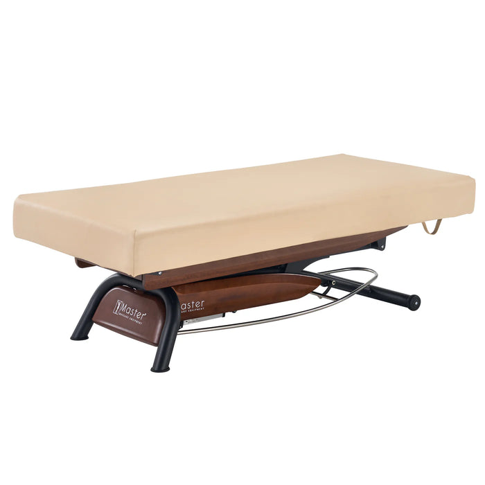 Master Massage Atlas Flat Electric Lift Spa Salon Stationary Bed - Cream Top with Walnut Base