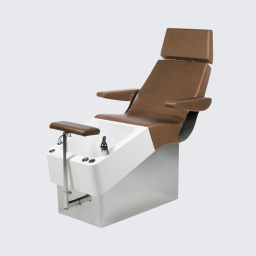 Streamline Basic Pedicure Station in rich brown, featuring a modern and functional design with a cushioned seat, durable basin, and adjustable footrest for a luxurious pedicure experience.